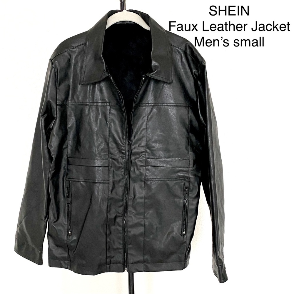 NEW SHEIN Mens PU Leather Jacket
